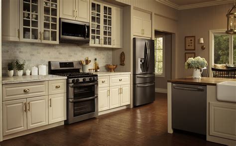 what color cabinets go best with black stainless steel appliances|black appliances with white cabinets.